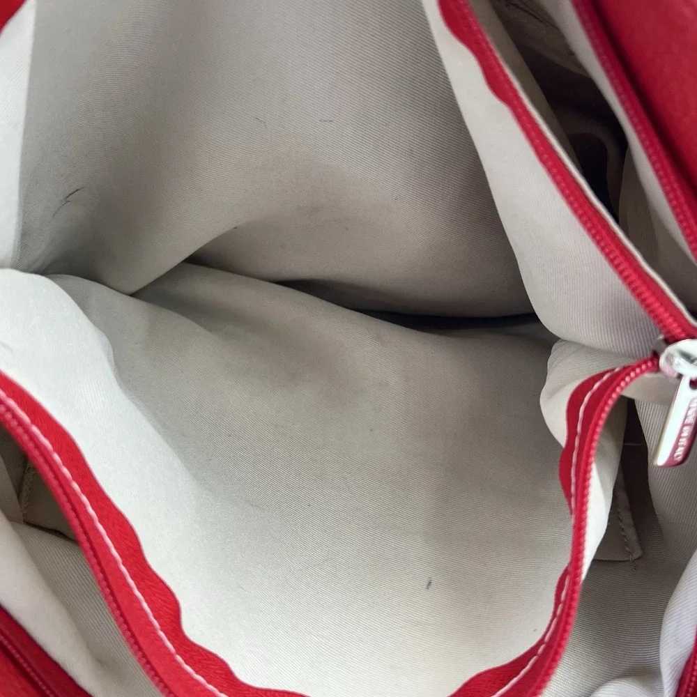 Red Pebbled Genuine Leather Hobo Zipper Shoulder Bag Purse Made in Italy